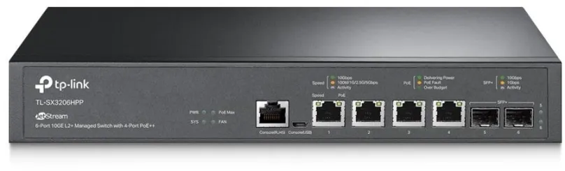 Switch TP-Link TL-SX3206HPP, do racku, 4x RJ-45, 2x SFP+, cloud platforma, L2, PoE (Power