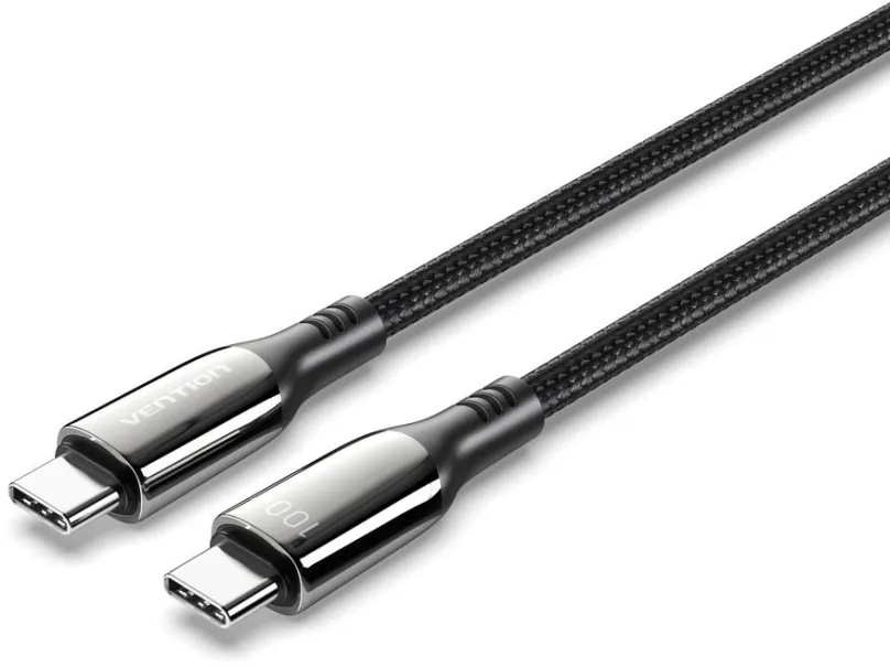 Dátový kábel Vention Cotton Braided USB-C 2.0 5A Cable 1.2m Black Zinc Alloy Type