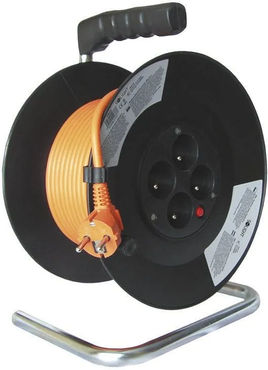 Predlžovací kábel Solight predlžovací prívod na bubne, 20m. 4 zásuvky, oranžový kábel