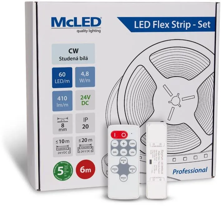 LED pásik McLED Set LED pásik 6 ms ovládačom, CW, 4,8 W/m