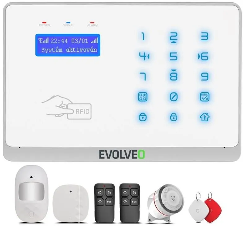 Alarm EVOLVEO Salvarix - bezdrôtový WiFi a GSM alarm s čítačkou RFID