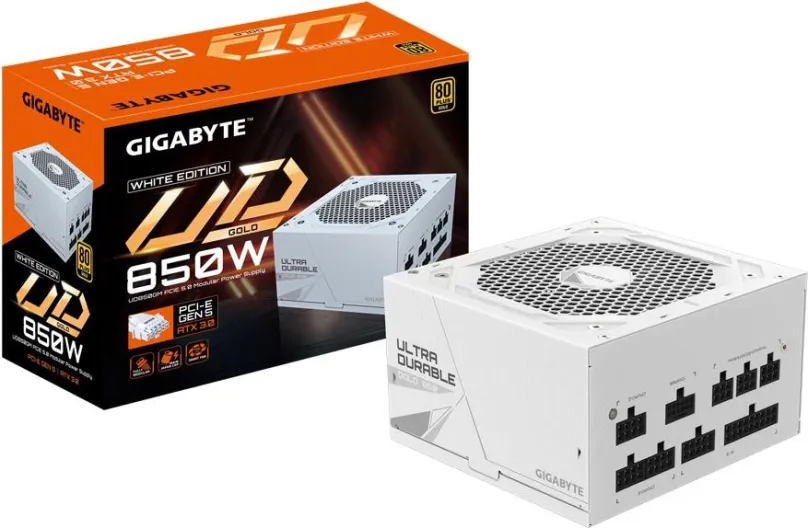 Počítačový zdroj GIGABYTE UD850GM PG5W, 850W, ATX, 80 PLUS Gold, účinnosť 90%, 4 ks PCIe (