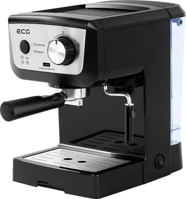Pákový kávovar ECG ESP 20101 Black, tlak 20 bar, objem nádržky na vodu 1,25 l, nahrievač