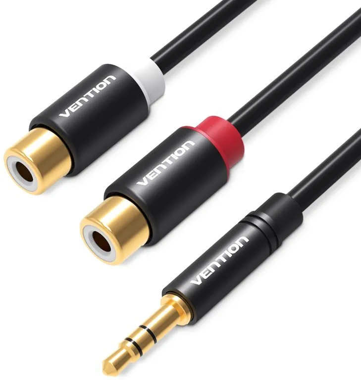 Audio kábel Vention 3.5mm Jack Male to 2x RCA Female Audio Cable 0.3m Black Metal Type