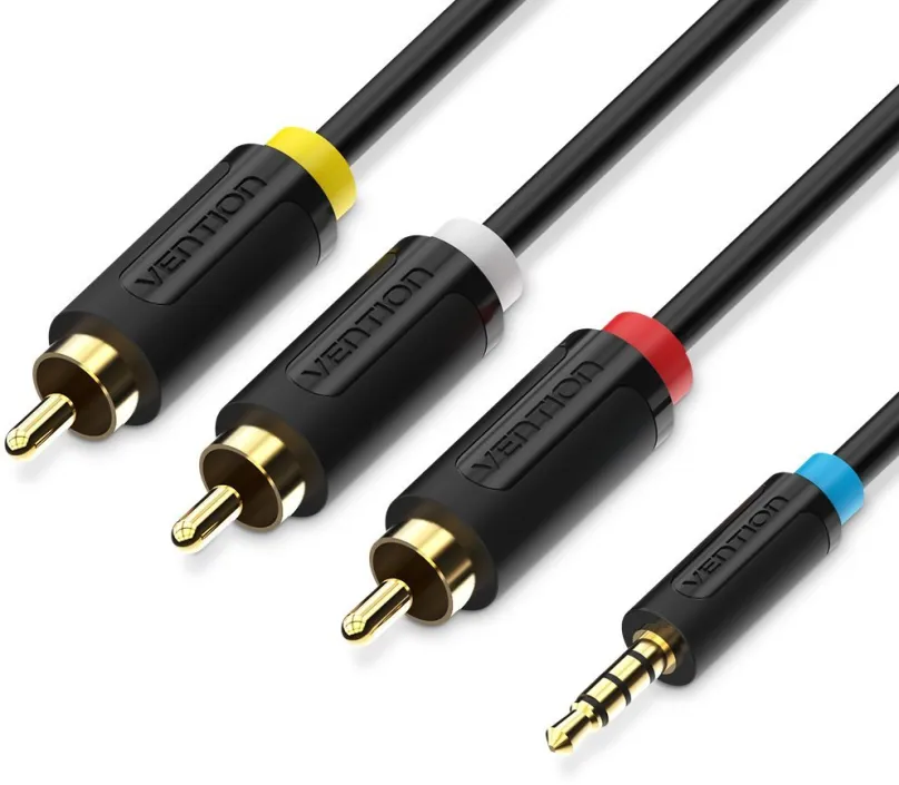 Video kábel Vention 3.5mm Jack Male to 3x RCA Male AV Cable 1.5m Black