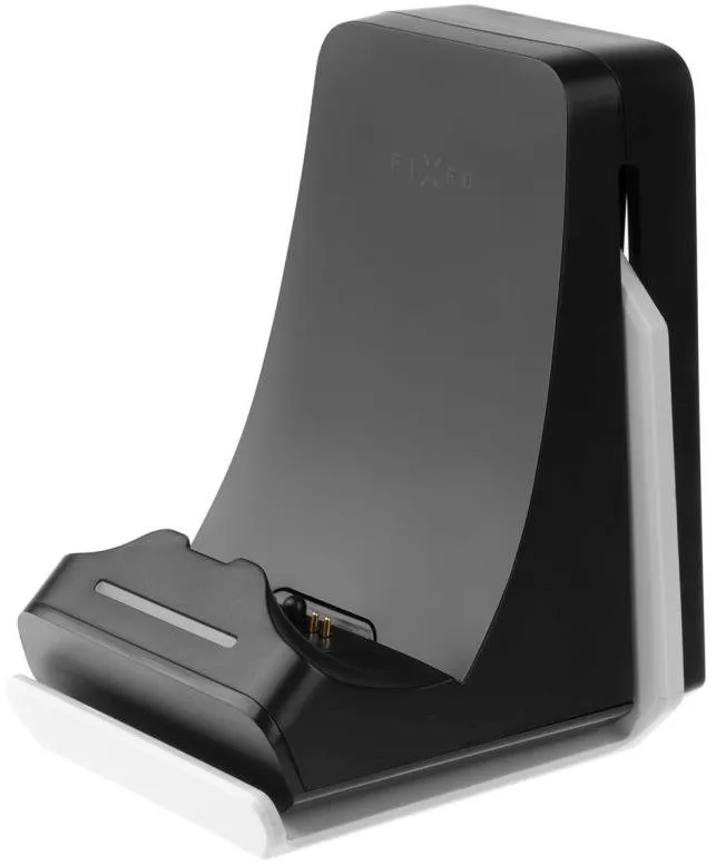 Dobíjacia stanica FIXED Dock pre ovládač DualSense PlayStation 5 s hákom pre slúchadlá čierno-biely