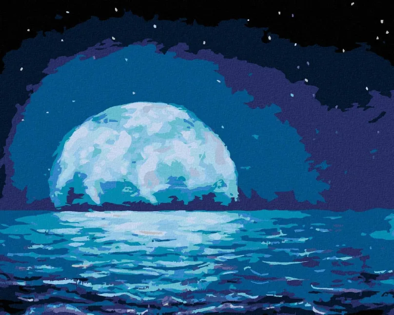 Maľovanie podľa čísel Mesiac odrážajúci sa v morských vlnách, 80x100 cm, vypnuté plátno na rám
