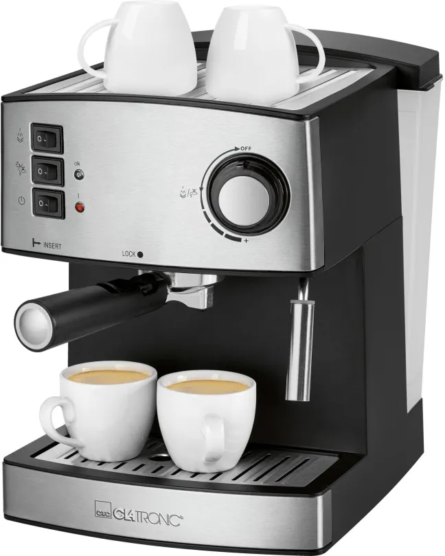 Automatický kávovar Clatronic ES 3643, príkon 850 W, tlak 15 bar, materiál nerez, objem