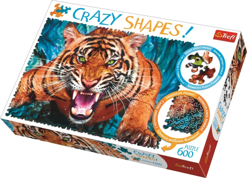 Puzzle Trefl Crazy Shapes puzzle Útok tigra 600 dielikov