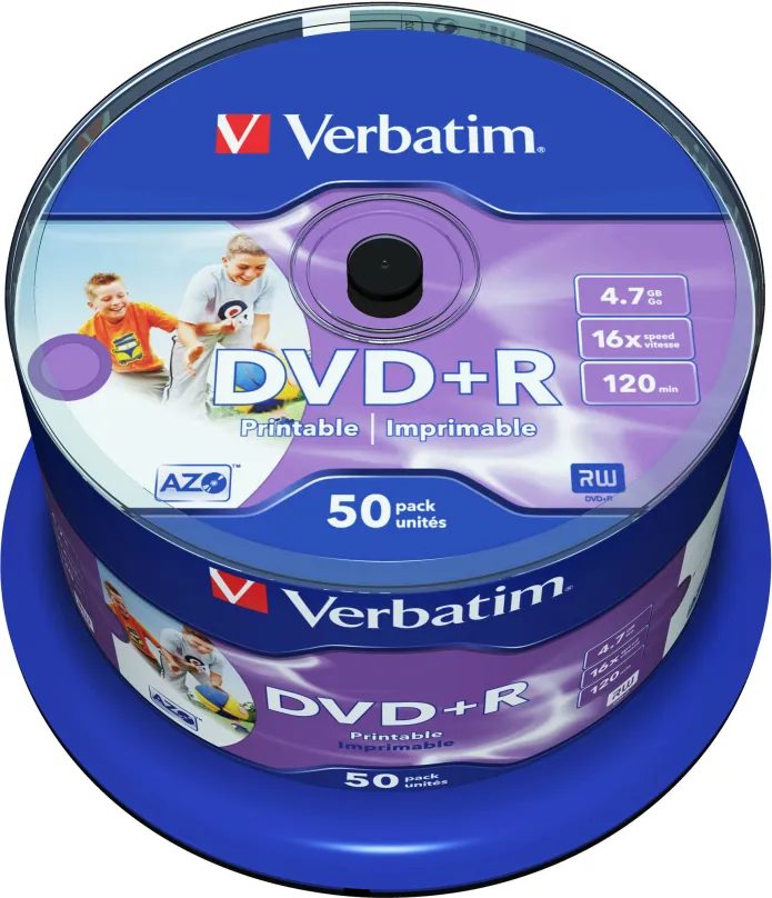 Médiá VERBATIM DVD+R AZO 4,7 GB, 16x, printable, spindle 50 ks