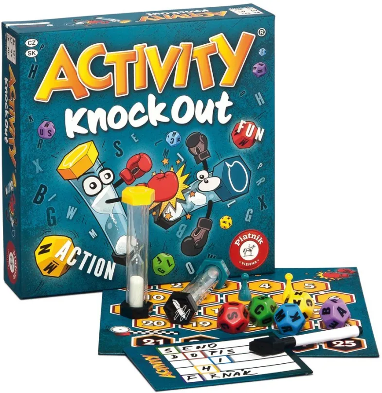 Párty hra Activity Knock Out, pre 4–16 hráčov, vhodné od 12 rokov, aspoň na 30 min hrania,
