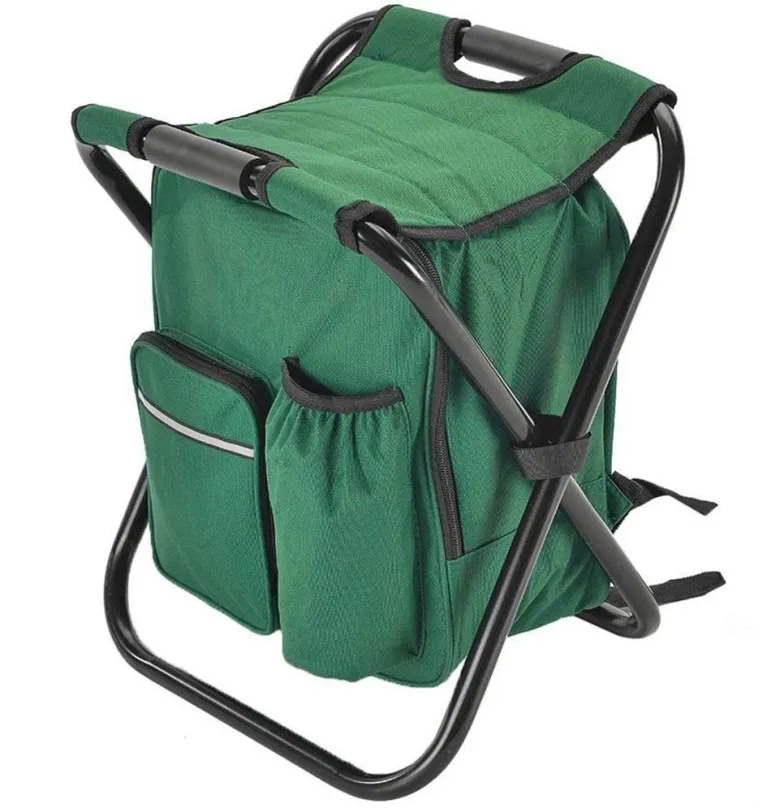 Skladacia stolička Verk 01673 Kempingová skladacia stolička s batohom, termou taškou 3 v 1 zelená