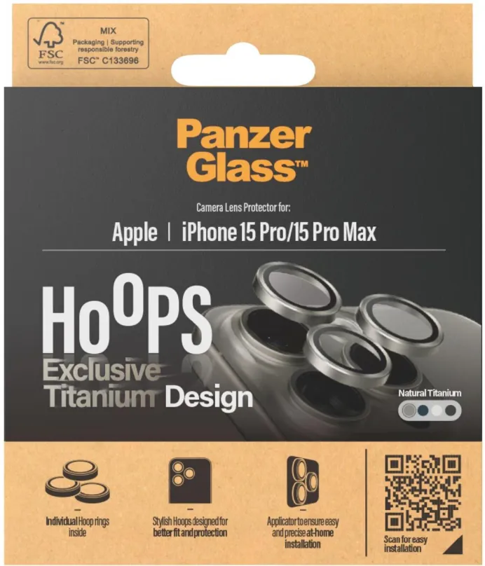 Ochranné sklo PanzerGlass HoOps Apple iPhone 15 Pro/15 Pro Max - ochranné krúžky pre šošovky fotoaparátu - prírodné