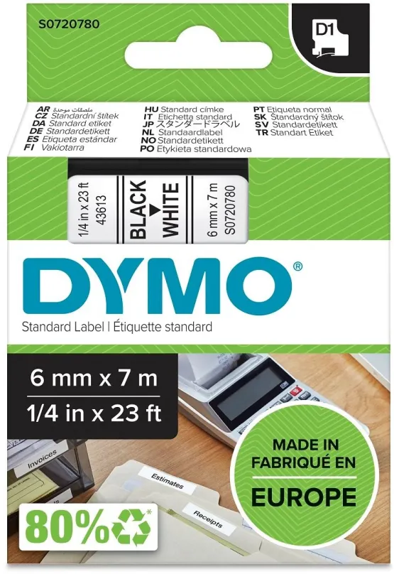 TZ páska Dymo D1, S0720780, 6mm, biela/čierna