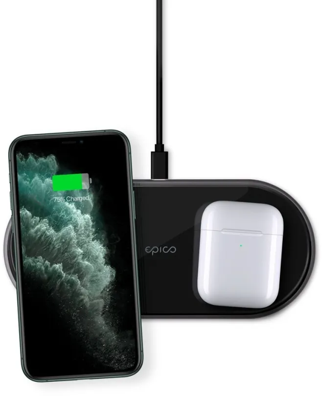Bezdrôtová nabíjačka Epico ultratenká duálna bezdrôtová nabíjačka s adaptérom v balení - čierna