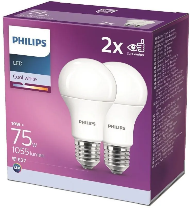 LED žiarovka Philips LED 10-75W, E27 4000K, 2ks