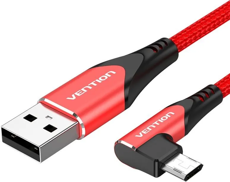 Dátový kábel Vention Reversible 90 ° USB 2.0 -> microUSB Cotton Cable Red 1m Aluminium Alloy Type