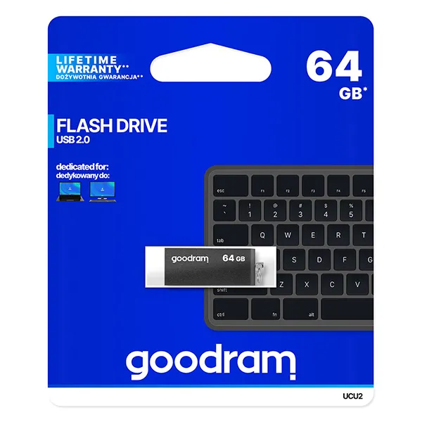 Goodram USB flash disk, USB 2.0, 64GB, UCU2, čierny, UCU2-0640K0R11, USB A, s otočnou krytkou