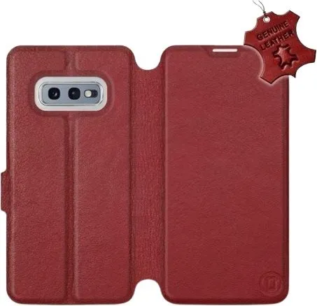 Kryt na mobil Flip puzdro na mobil Samsung Galaxy S10e - Tmavo červené - kožené - Dark Red Leather