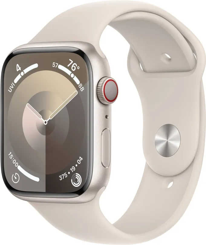 Chytré hodinky Apple Watch Series 9 45mm Cellular Hviezdne biely hliník s hviezdne bielym športovým remienkom - S/M