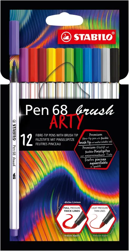 Fixy STABILO Pen 68 brush 12 ks púzdro "ARTY"