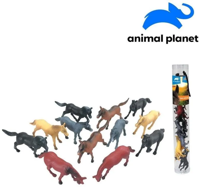 Figúrky Zvieratká v tube - kone, 6 - 8 cm, mobilné aplikácie pre zobrazenie zvieratiek, 12 ks