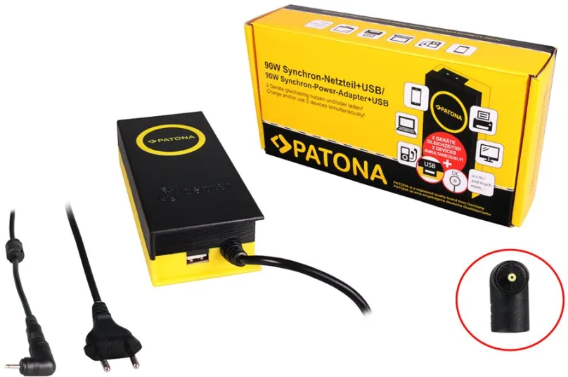Napájací adaptér PATONA k ntb/ 19V/4.7A 90W/ konektor 2.5x0.7mm/ + výstup USB
