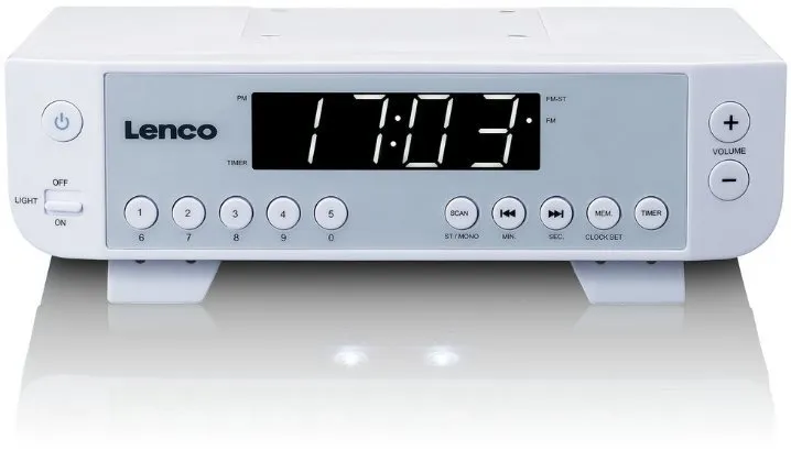 Rádio Lenco KCR-11 White, klasické, kuchynské, FM tuner s 20 predvoľbami, výkon 2 W, autom