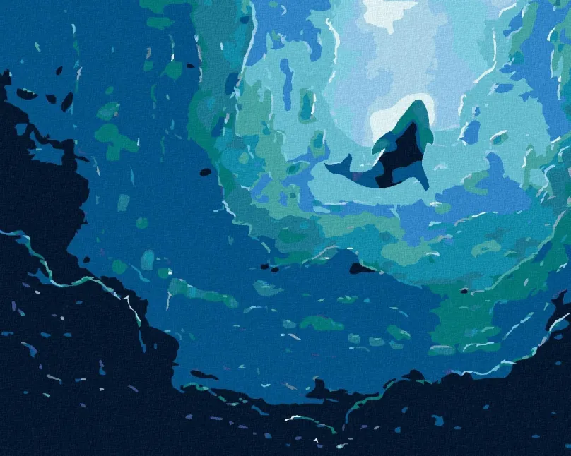Maľovanie podľa čísel Veľryba a modrý oceán, 40x50 cm, bez rámu a bez vypnutia plátna
