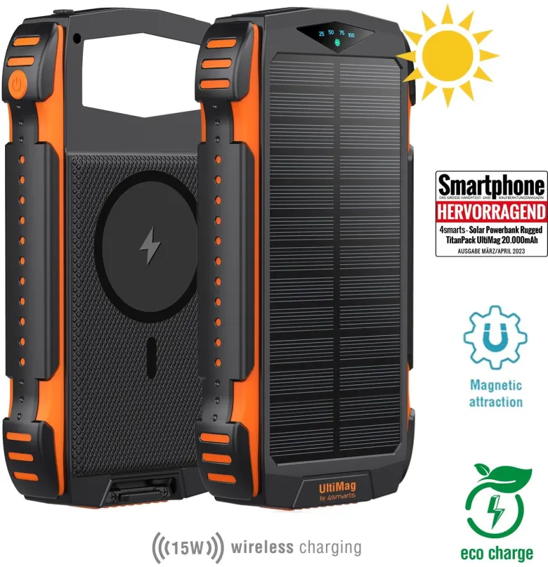 Powerbanka 4smarts Solar Rugged TitanPack UltiMag 20000mAh black, 20000 mAh - celkový výko