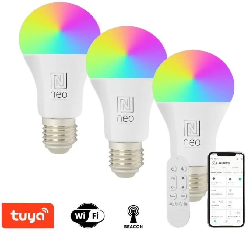LED žiarovka IMMAX NEO LITE 3x Smart žiarovka LED E27 11W RGB+CCT, stmievateľná, WiFi, Beacon, DO