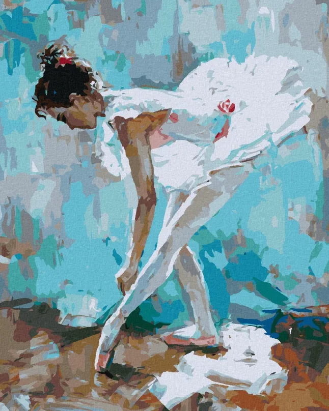 Maľovanie podľa čísel Baletka s modrým pozadím, 40x50 cm, bez rámu a bez vypnutia plátna