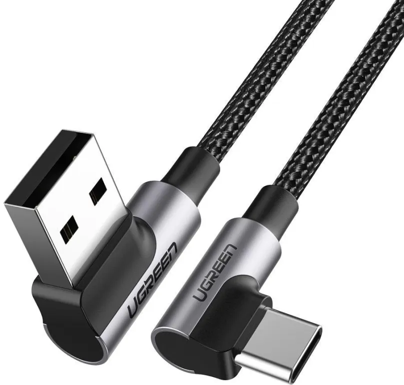 Dátový kábel Ugreen Angled USB2.0 A to TYPE-C M/M Cable Nickel Plating Aluminum Shell with Braided 2m Black