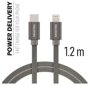 Dátový kábel Swissten textilný dátový kábel USB-C/Lightning 2m strieborný