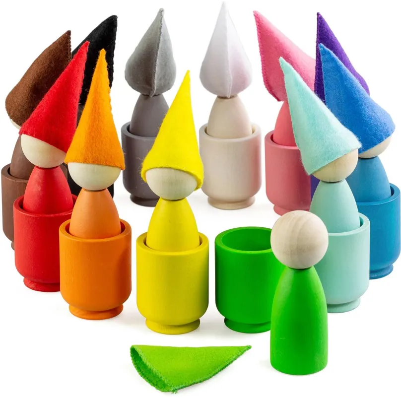 Vzdelávacia sada Ulanik Montessori drevená hračka "Peg Dolls with Hats in Cups"