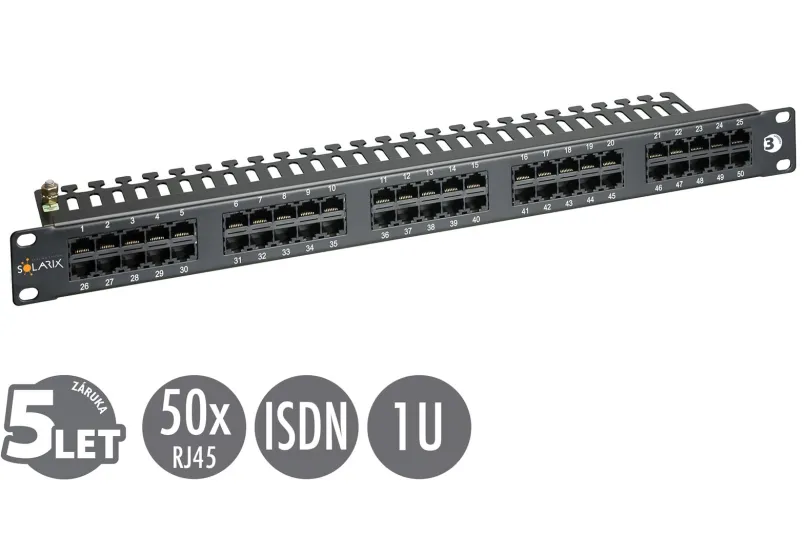 19" ISDN panel Solarix 50 x RJ45 čierny 1U