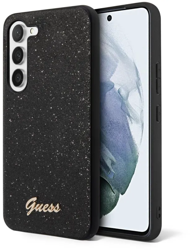 Kryt pre mobil Guess PC/TPU Glitter Flakes Metal Logo Zadný Kryt pre Samsung Galaxy S23 Black
