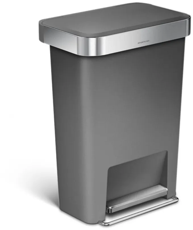 Pedálový odpadkový kôš Simplehuman - 45 l, vrecko na sáčky, obdĺžnikový, šedý plast / nerez