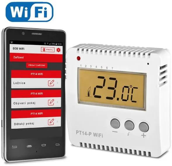 Chytrý termostat Elektrobock PT14-P-WIFI, drôtový 230V, digitálny, programovateľný, relé 1