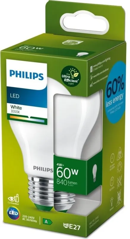 LED žiarovka Philips LED 4-60W, E27, 3000K, mliečna, A
