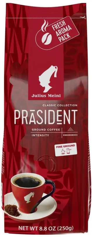 Káva Julius Meinl Präsident Fine Ground 250g, mletá káva, mletá, zmes kávových odrôd, pô