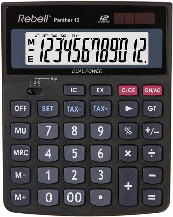 Kalkulačka REBELL Panther 12, stolné, solárne i batériové napájanie, 12miestny 1riadkový d