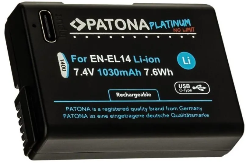 Batéria pre fotoaparát PATONA batéria pre Nikon EN-EL14/EN-EL14A 1030mAh Li-Ion Platinum USB-C nabíjanie