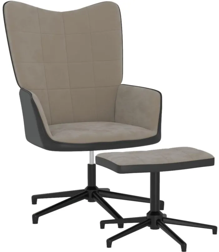 Kreslo Relaxačné kreslo so stoličkou svetlo šedej zamat a PVC, 327842
