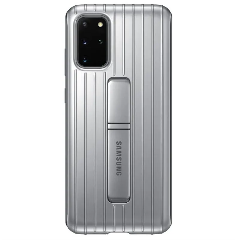 Kryt na mobil Samsung Tvrdený ochranný zadný kryt so stojanom pre Galaxy S20 + strieborný