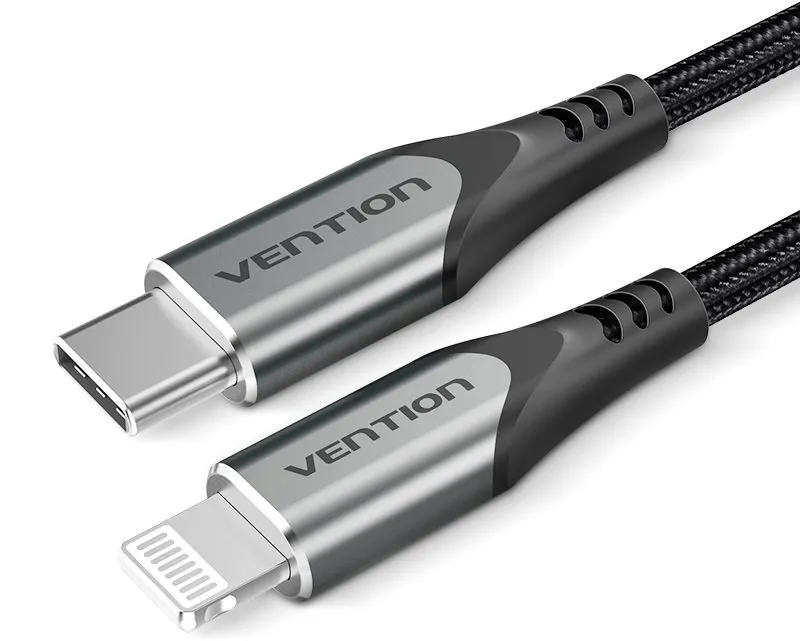Dátový kábel Vention Lightning MFi USB-C Braided Cable (C94) 2m Gray Aluminum Alloy Type