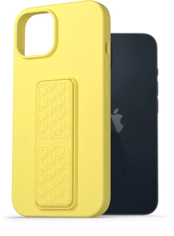 Kryt na mobil AlzaGuard Liquid Silicone Case with Stand pre iPhone 14 žlté