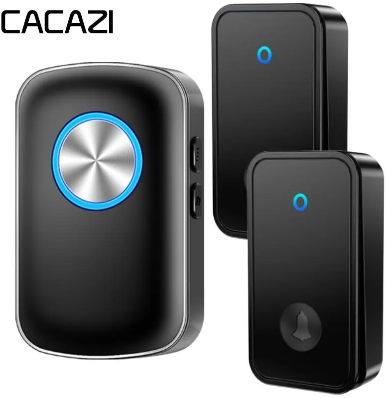 Zvonček CACAZI FA28 Bezdrôtový bezbatériový zvonček - 1x prijímač + 2x tlačidlo - čierny