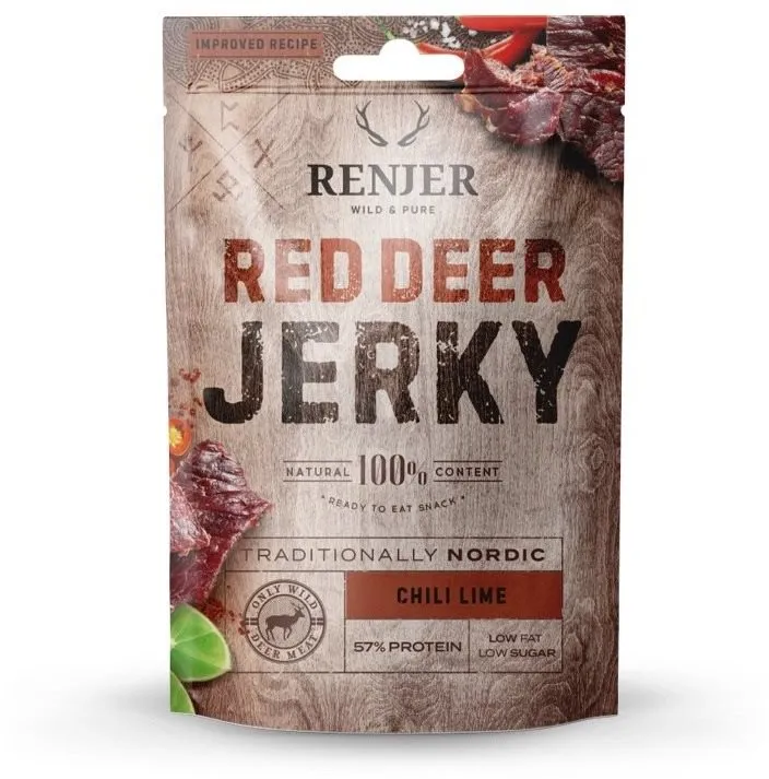 Sušené mäso Renjer Modern Nordic Red Deer (Jeleni) Jerky Chili & Lime 25 g