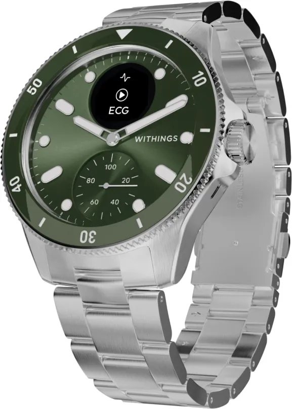 Chytré hodinky Withings Scanwatch Nova 43mm - Green, pánske, kompatibilné s Android a iOS,